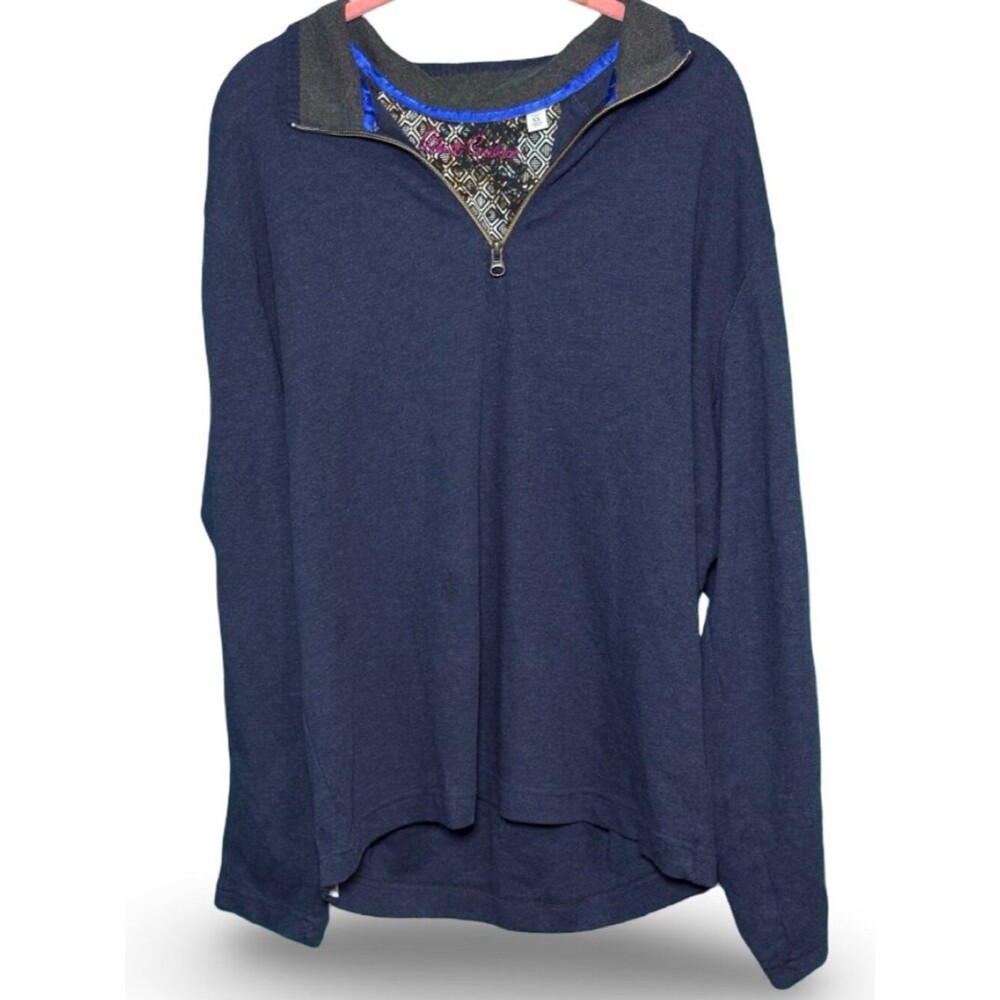 Robert Graham Men's Quarter Zip Pullover Size XL Navy Signature Print Collar